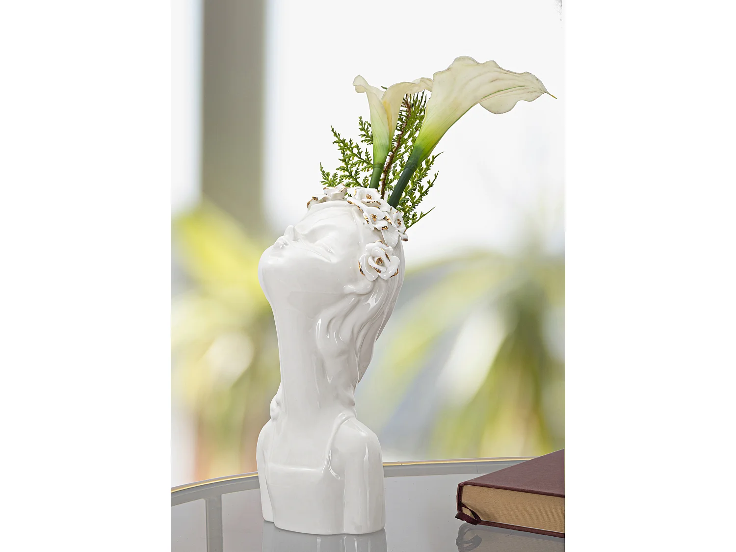 Vase Déco en Porcelaine "Young Lady Roses" 26cm Blanc