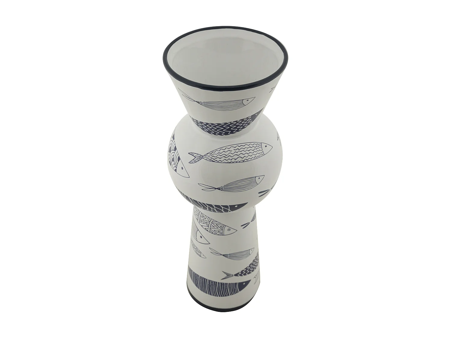 Vaso in ceramica bianco con pesci Ø cm 14x38,5