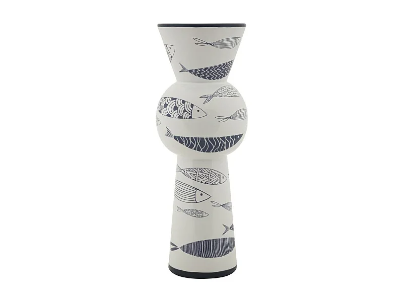 Vase Haut en Céramique "Poissons" 38cm Multicolore