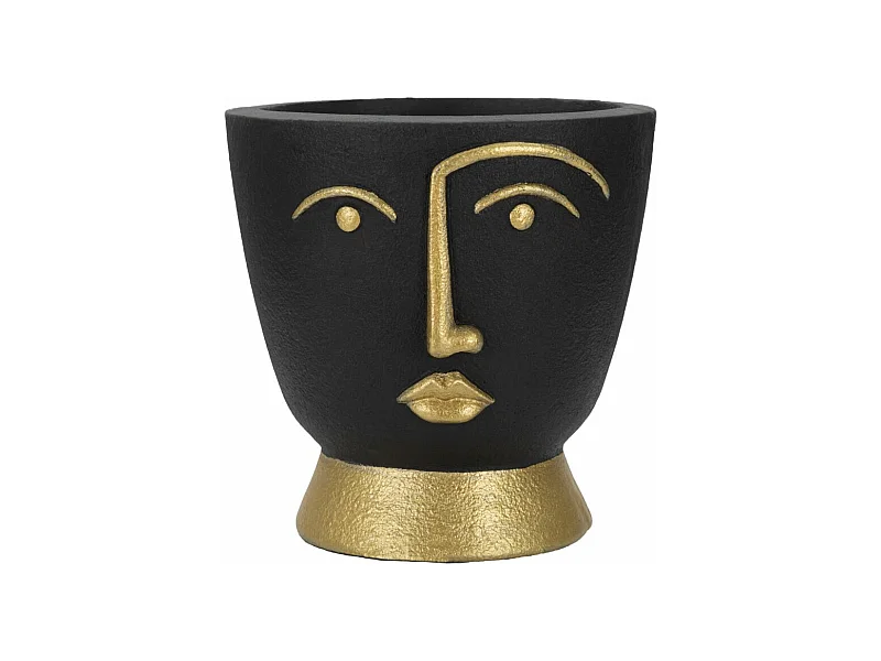 Vase Design Visage "Tribal" 25cm Noir & Or