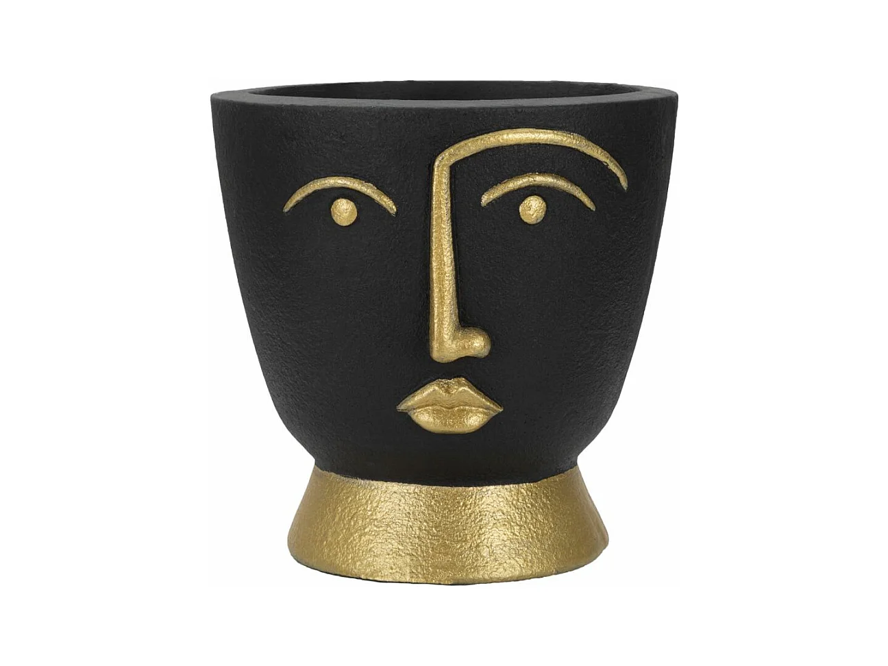 Vase Tribal -B- Ø 25x25 cm, Visage Stylisé avec Traits Dorés Inspirés des Tribes Primitives