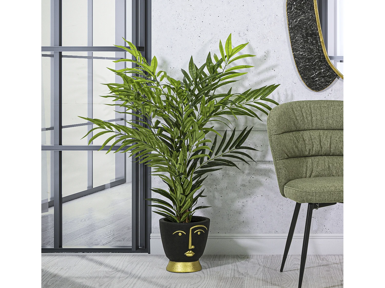 Vase Design Visage "Tribal" 25cm Noir & Or