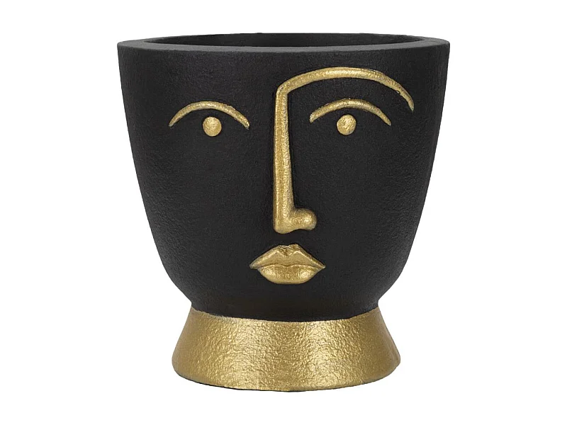 Vase Design Visage "Tribal" 25cm Noir & Or
