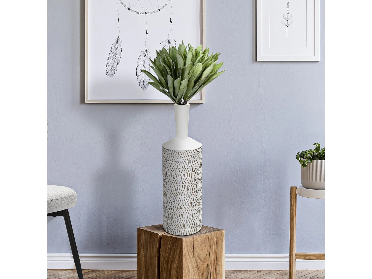 Vase Bouteille Abstrait "Nairobi" 49cm Blanc