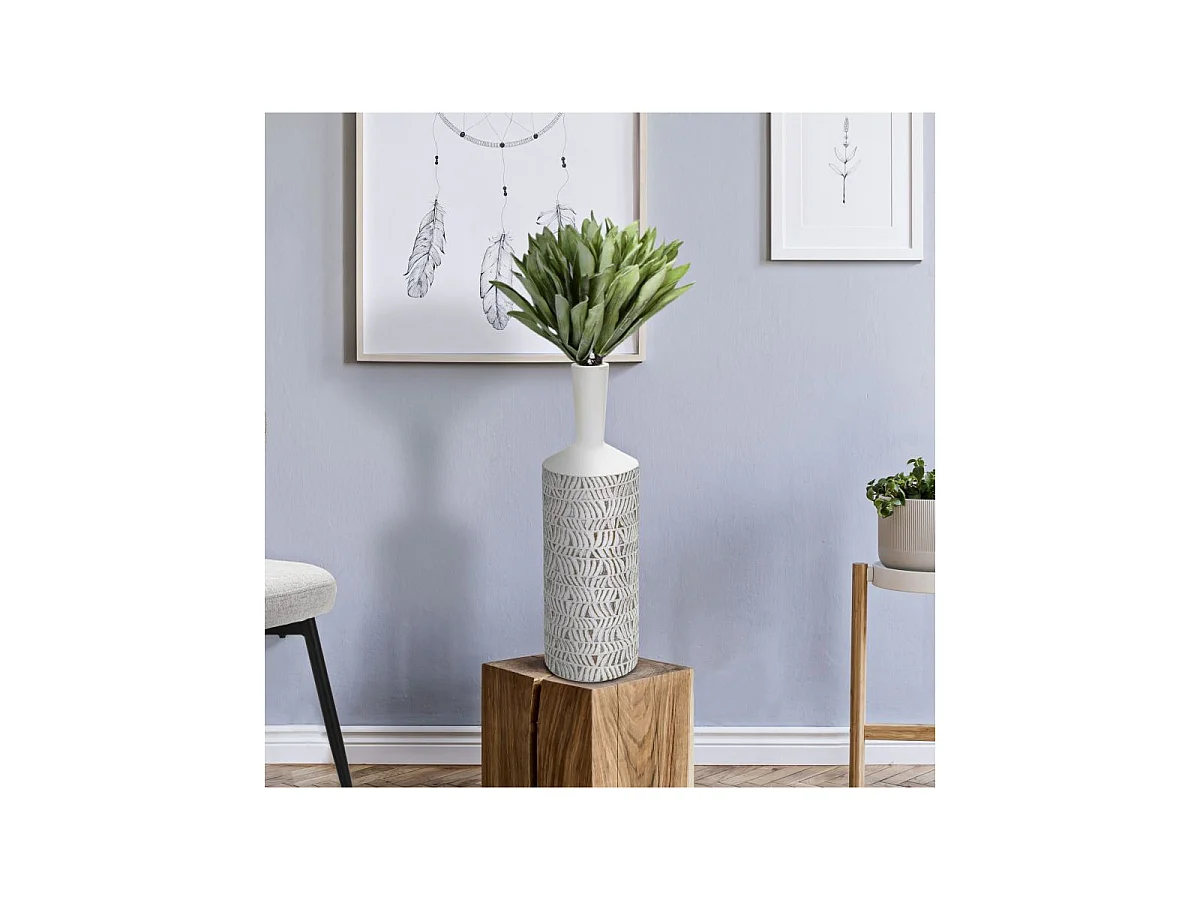 Vase Bouteille Abstrait "Nairobi" 49cm Blanc