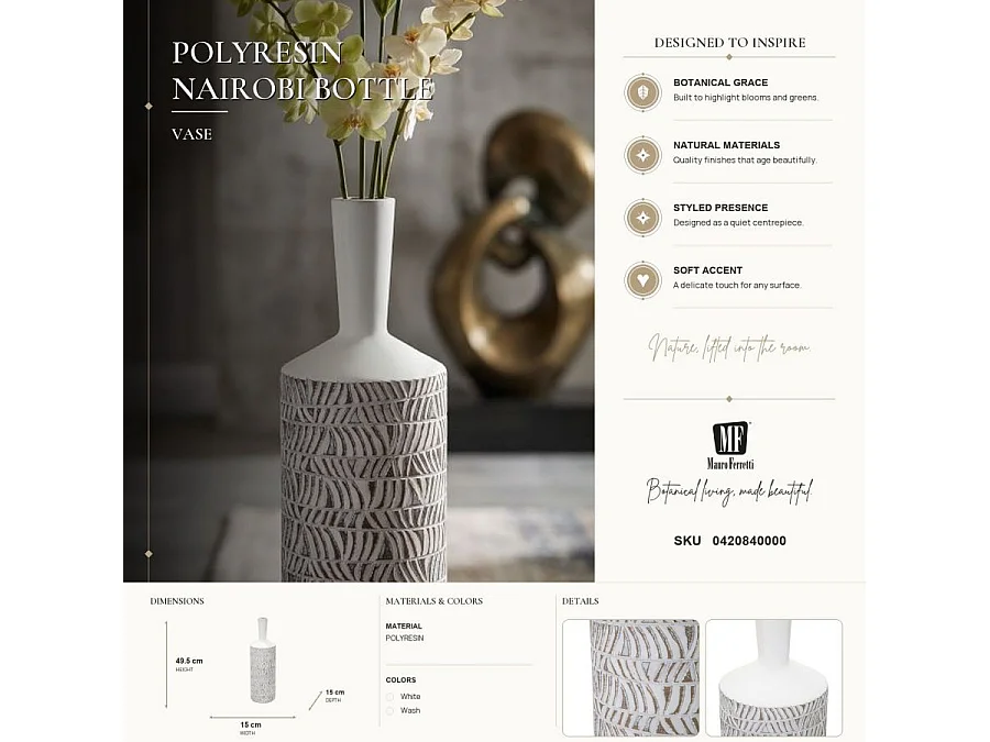 Vase Bouteille Abstrait "Nairobi" 49cm Blanc