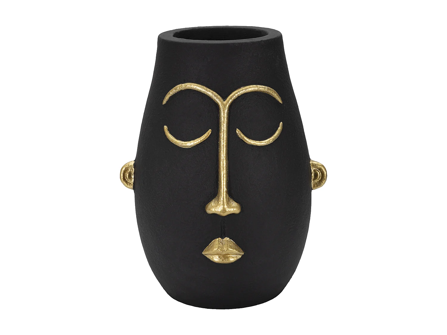 Vaso in resina nero e dorato testa tribale cm 24x22x31