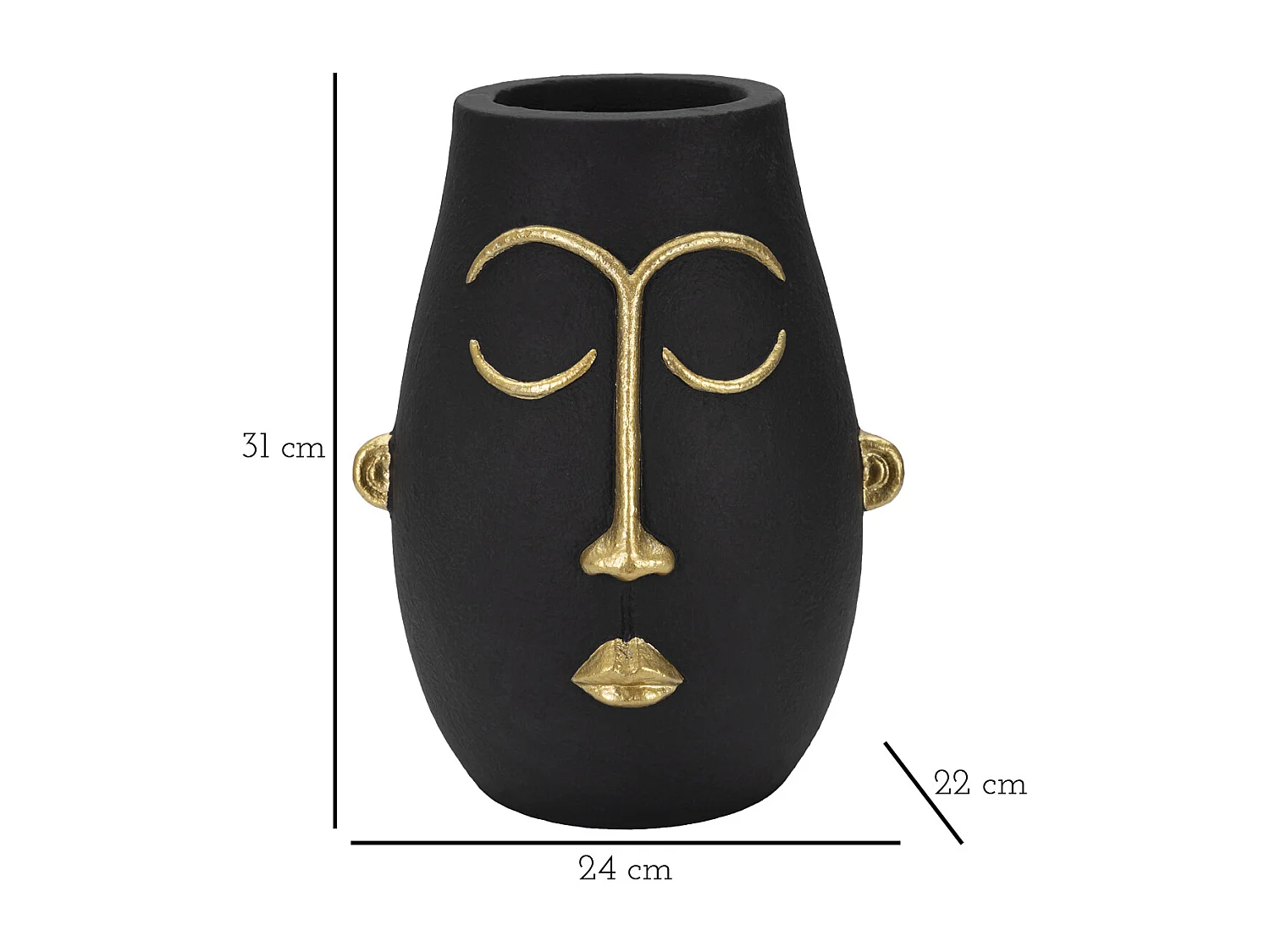 Vaso in resina nero e dorato testa tribale cm 24x22x31