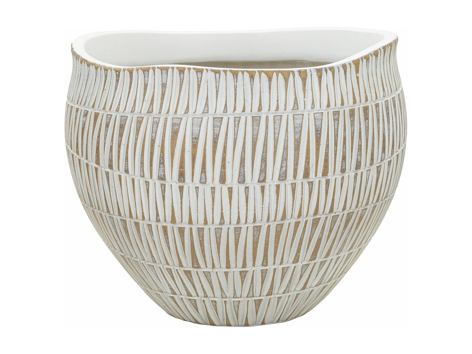 Cache-Pot Déco en Résine "Stiky" 26cm Or & Blanc