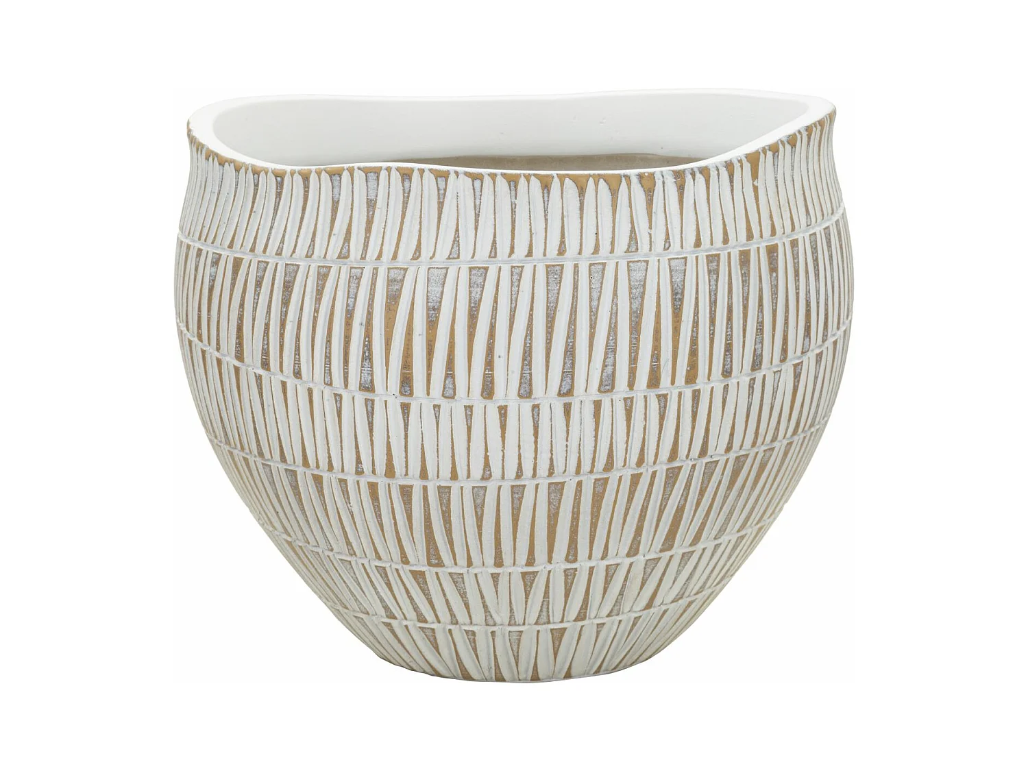 Cache-pot en Résine Stiky - Ø26x20,5 cm - Design Géométrique Élégant en Blanc et Doré