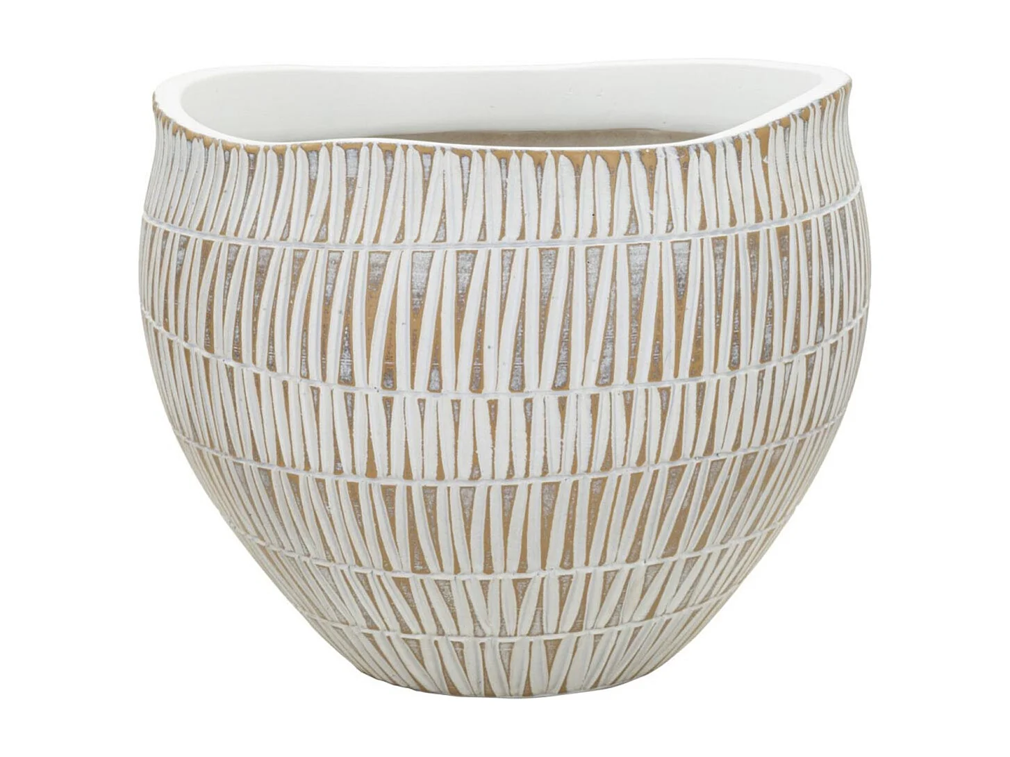 Witte hars cachepot met geometrische lijnen Ø cm 26x20,5