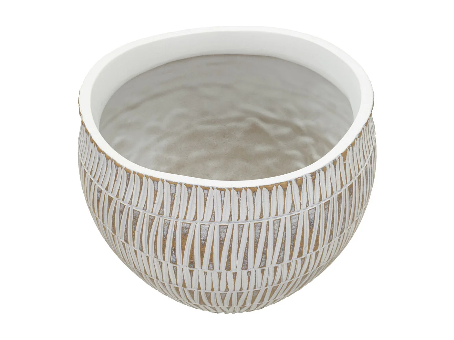 Witte hars cachepot met geometrische lijnen Ø cm 26x20,5