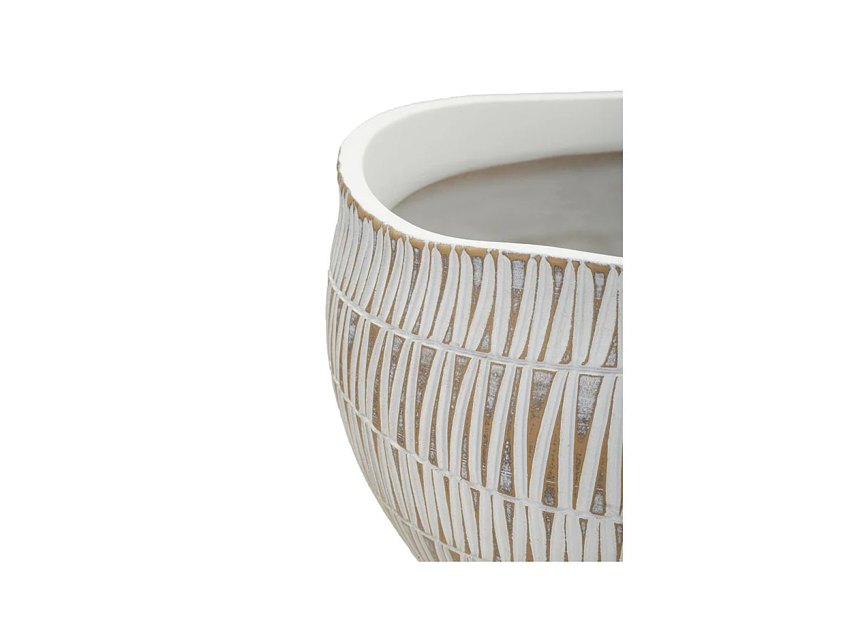 Cache-Pot Déco en Résine "Stiky" 26cm Or & Blanc