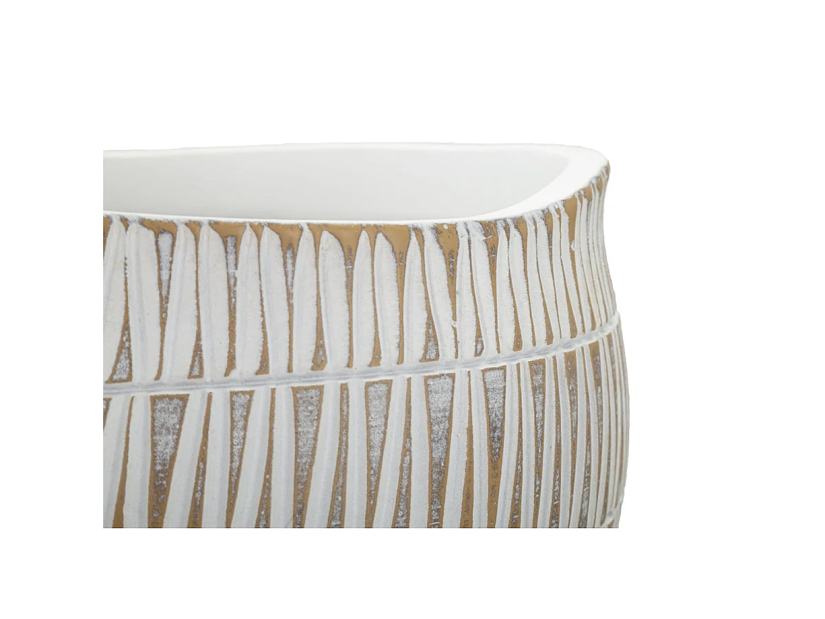 Cache-Pot Déco en Résine "Stiky" 26cm Or & Blanc