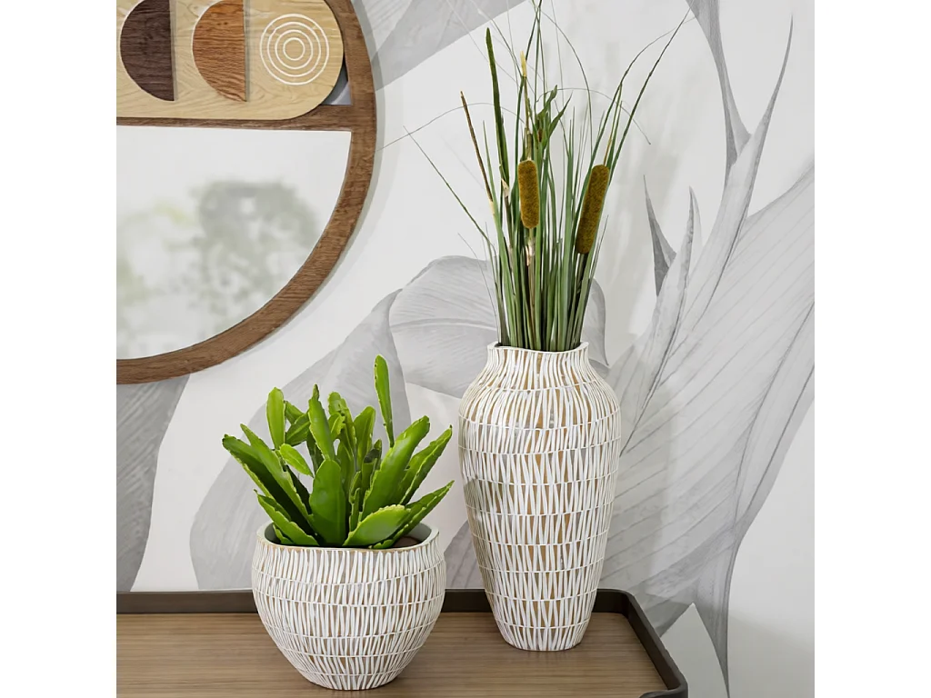 Cache-Pot Déco en Résine "Stiky" 26cm Or & Blanc