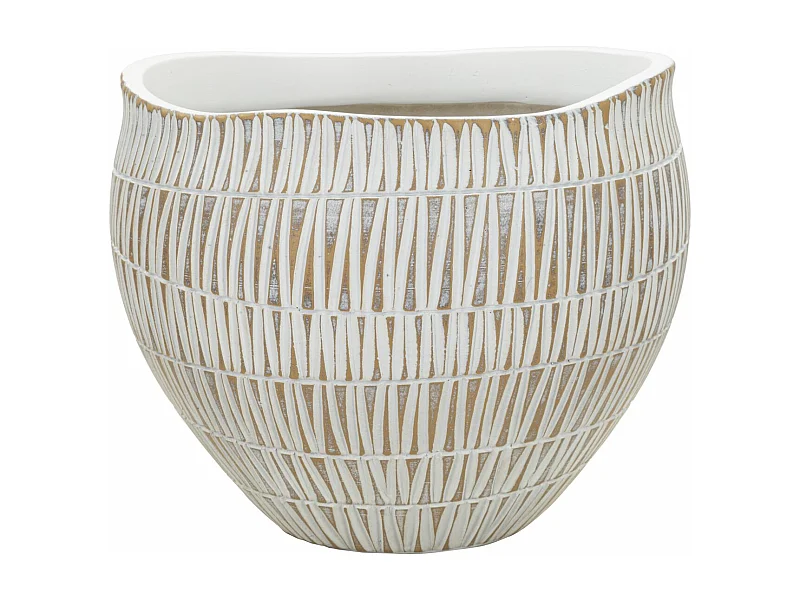 Witte hars cachepot met geometrische lijnen Ø cm 26x20,5