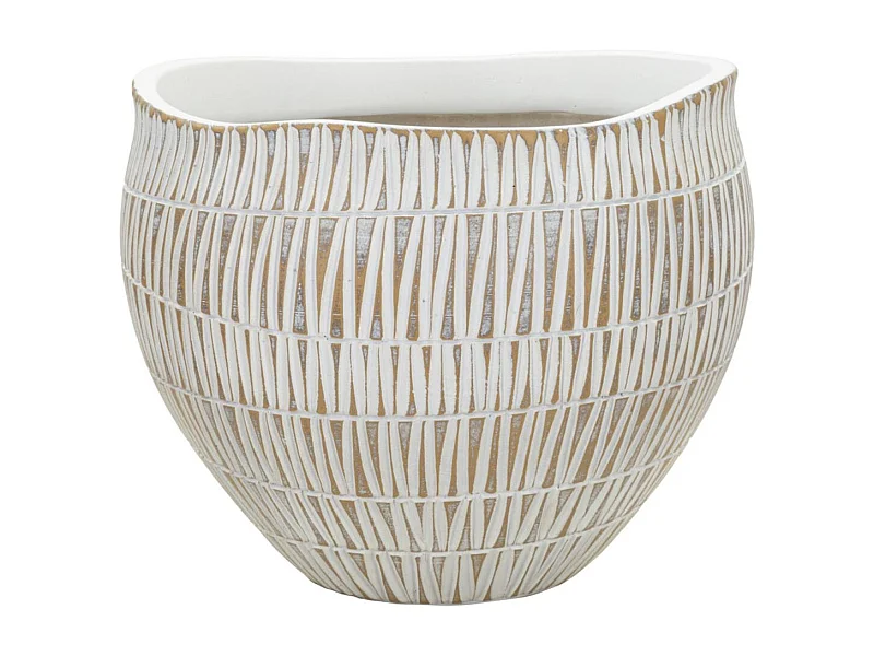 Witte hars cachepot met geometrische lijnen Ø cm 26x20,5