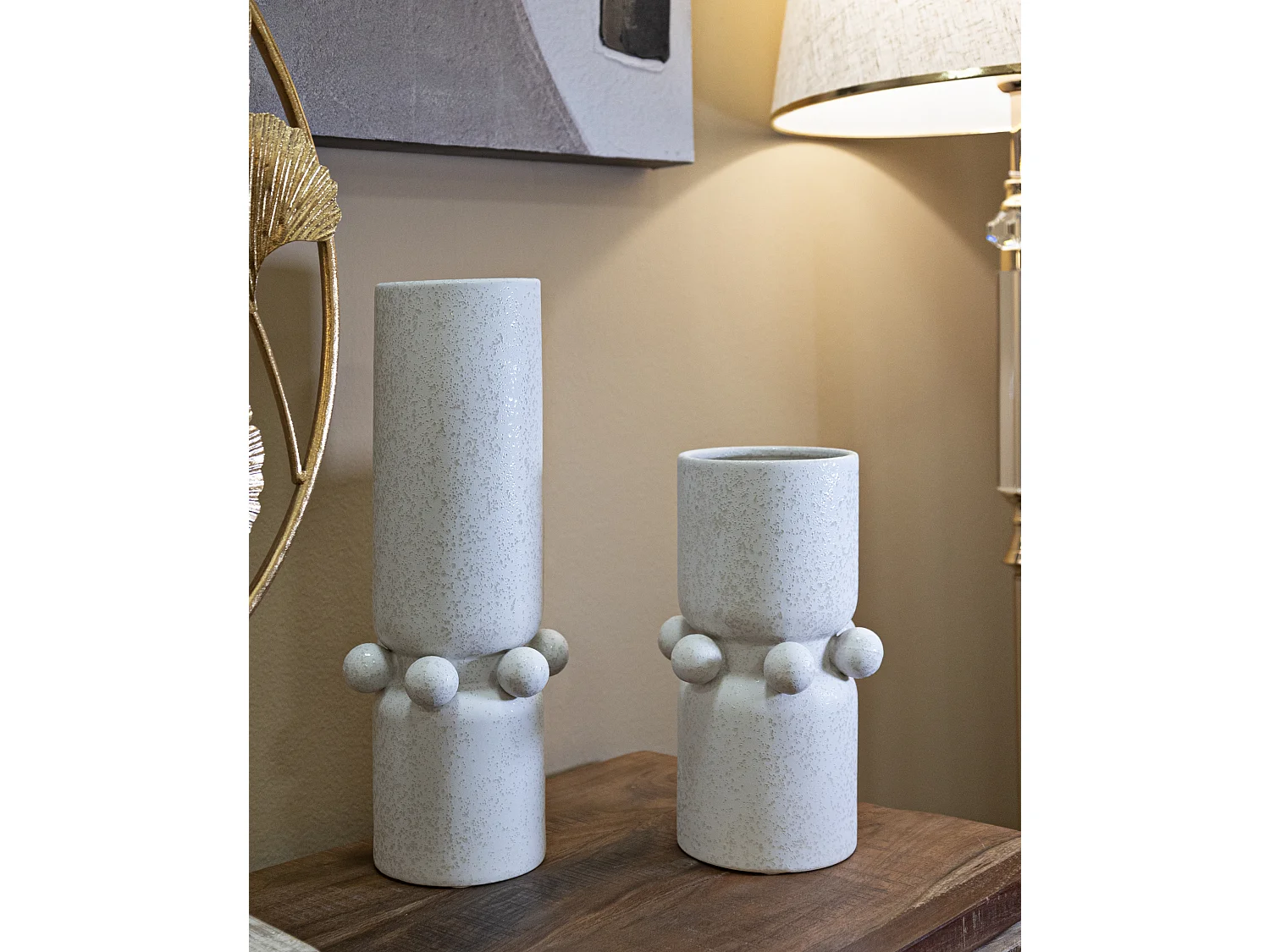 Vase Cylindrique en Céramique "Bubbles" 28cm Crème