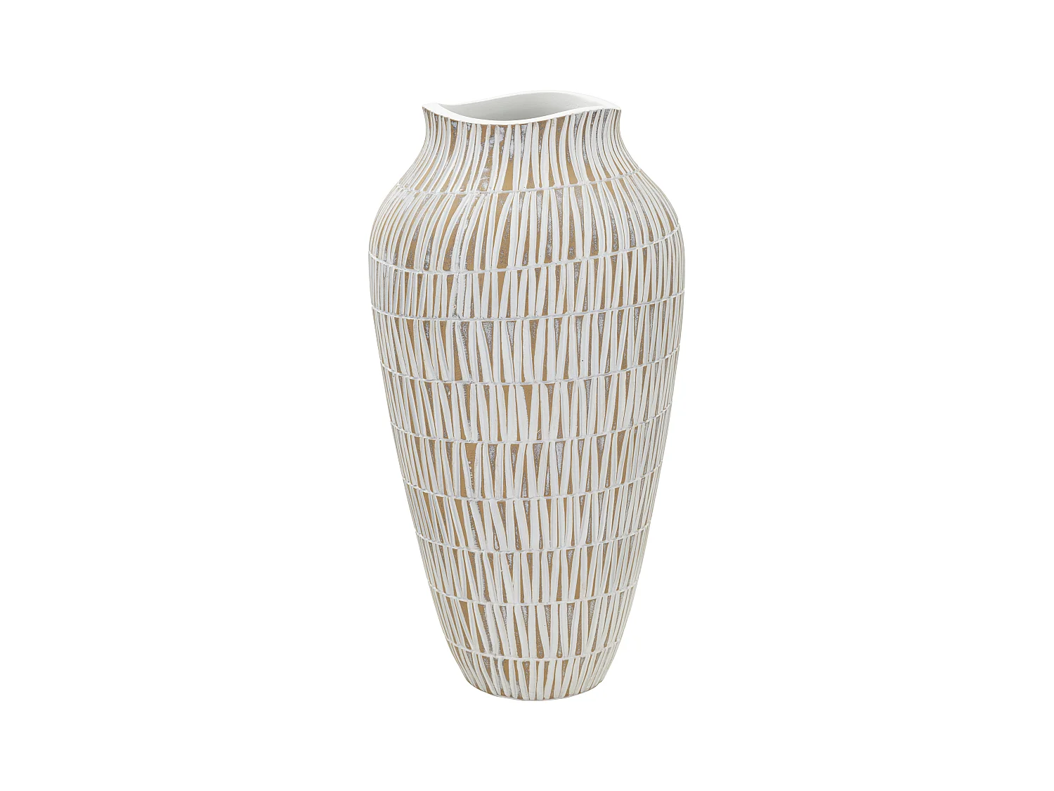 Vase en résine stiky - Décor Géométrique et Linéaire, Ø 22 x 44 cm, Or et Blanc