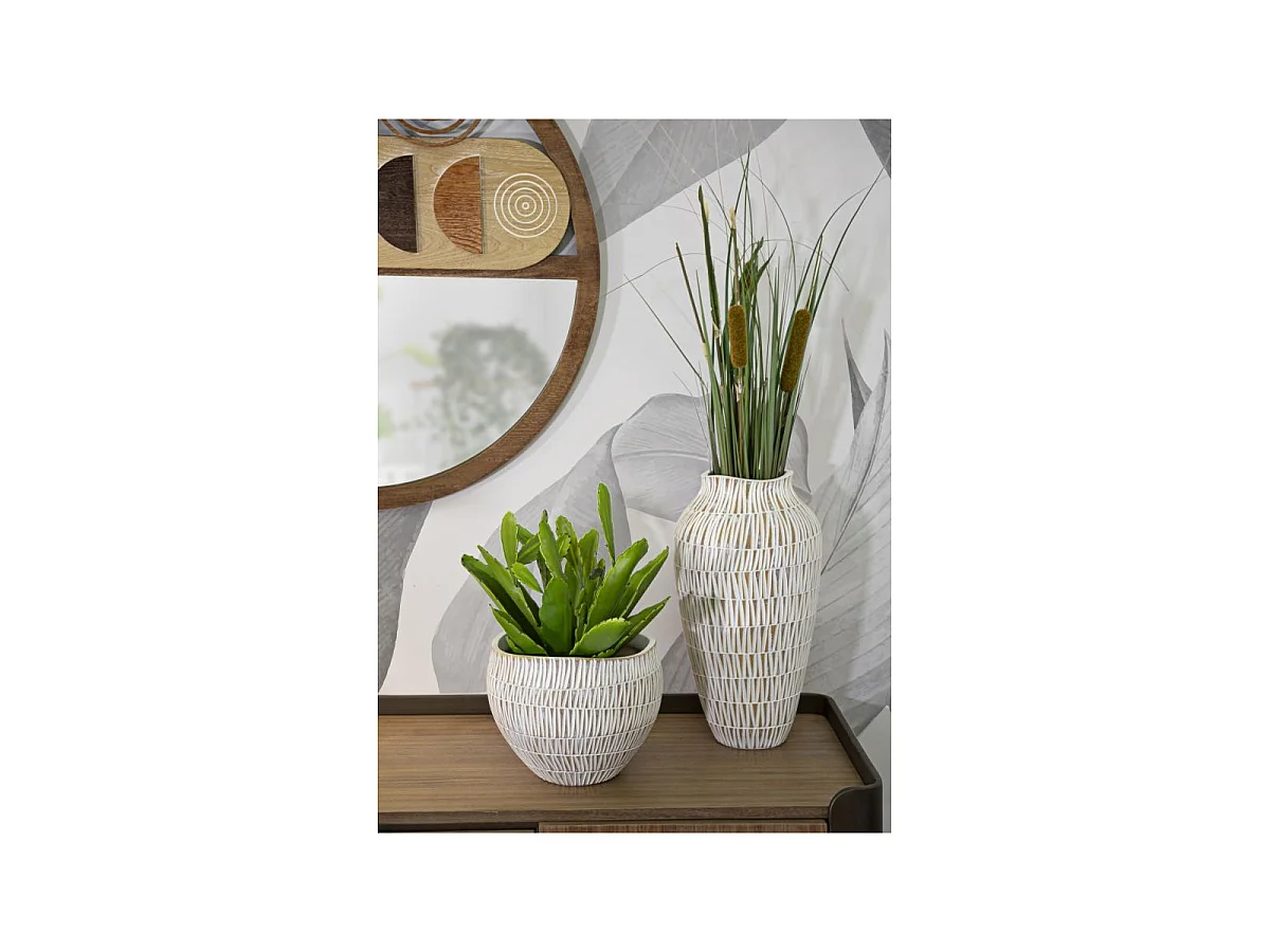 Vase Déco en Résine "Stiky" 44cm Or & Blanc