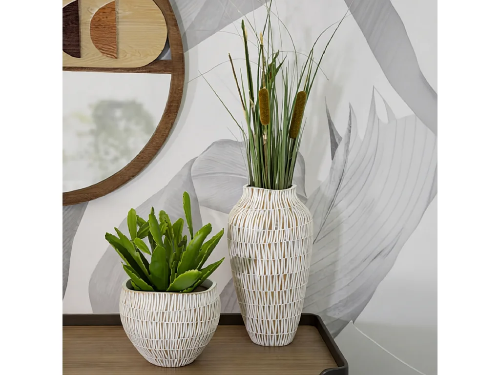 Vase Déco en Résine "Stiky" 44cm Or & Blanc