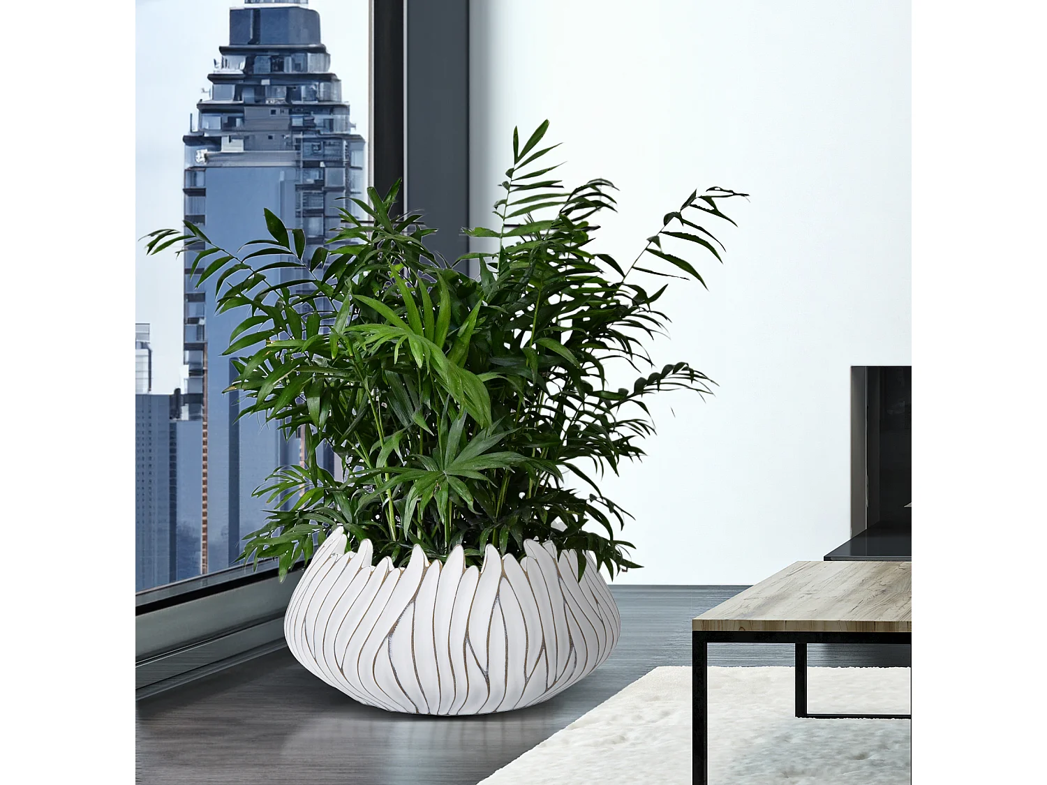 Cache-Pot Design en Relief "Honduras" 40cm Blanc