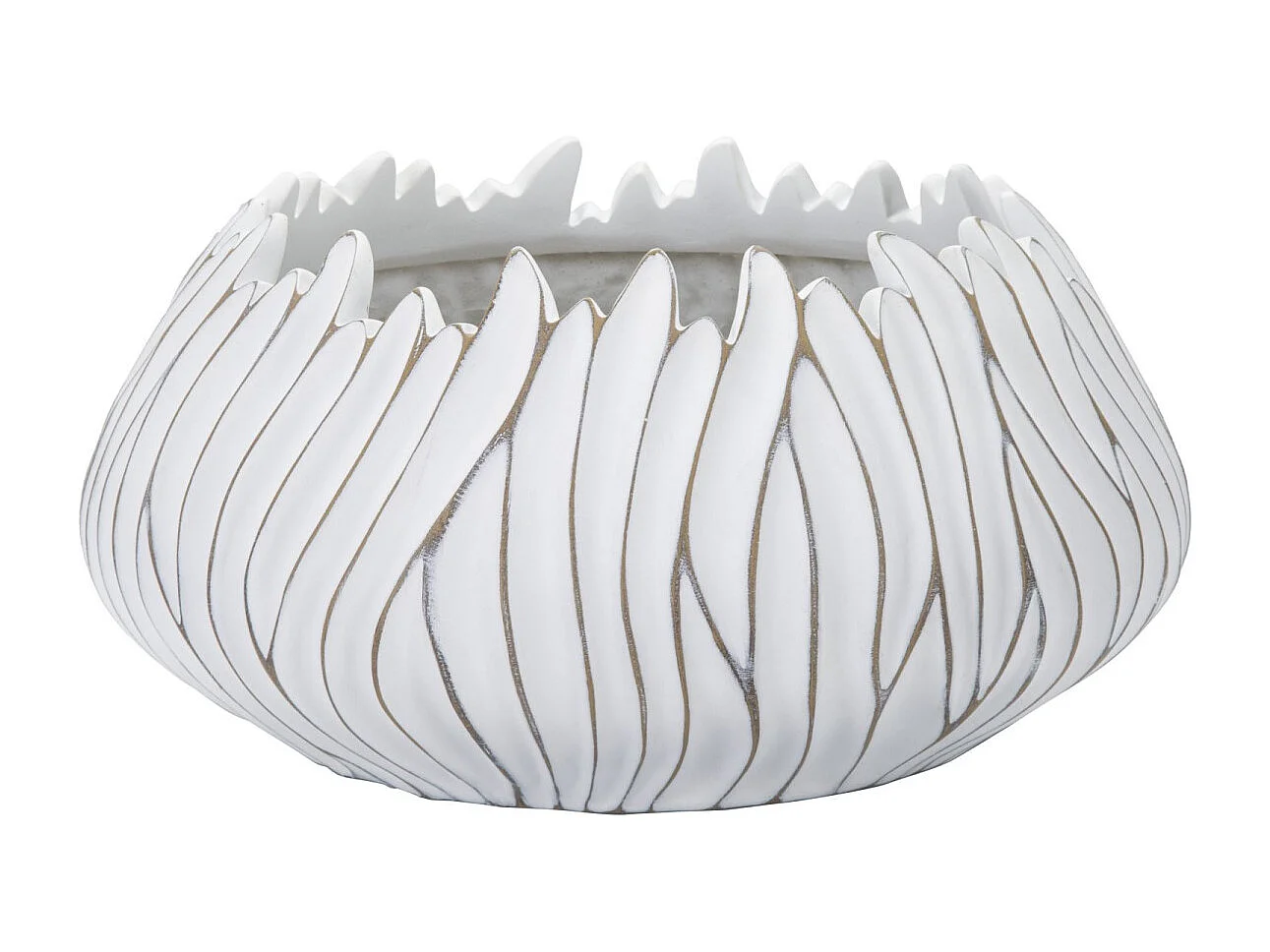 Witte harscachepot met reliëfdecoraties Ø 40x20 cm