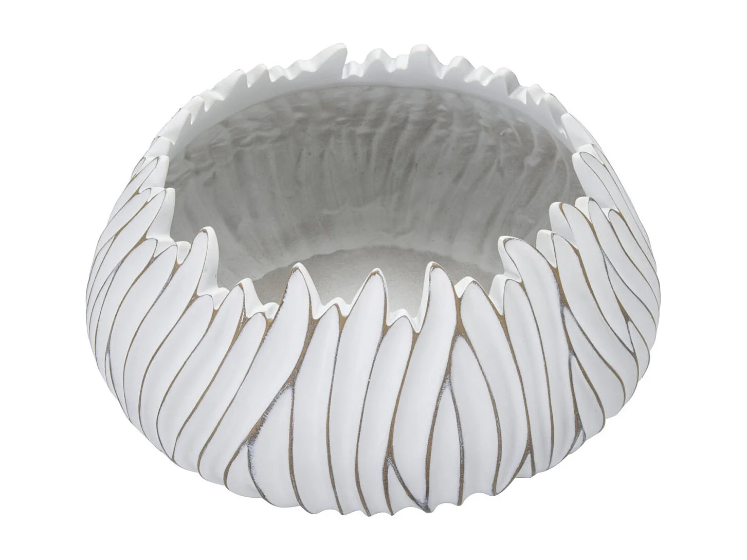 Witte harscachepot met reliëfdecoraties Ø 40x20 cm