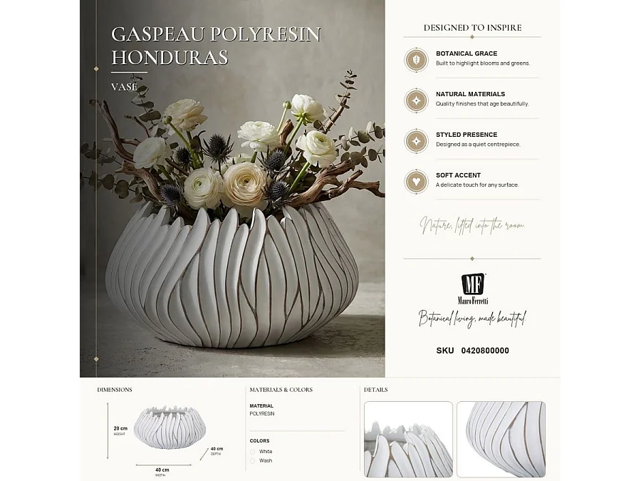 Cache-Pot Design en Relief "Honduras" 40cm Blanc