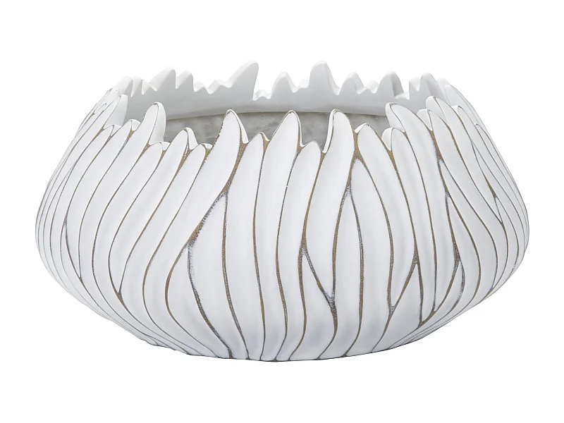 Witte harscachepot met reliëfdecoraties Ø 40x20 cm