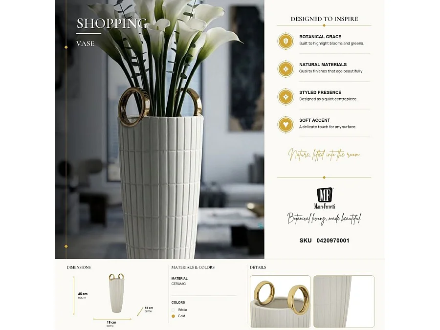 Vase Design en Céramique "Shopping" 45cm Blanc