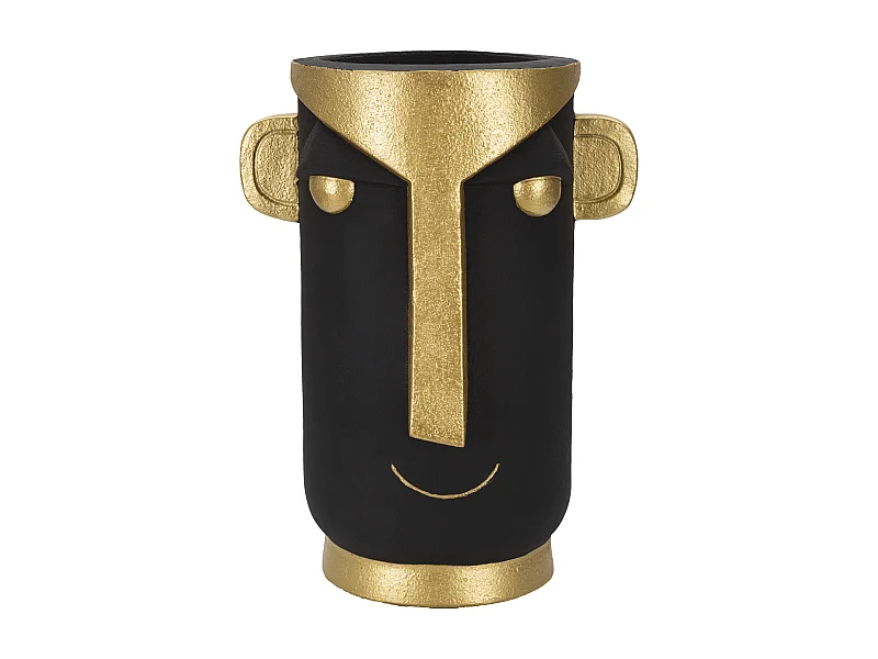 Vase Design Visage "Tribal" 40cm Noir & Or