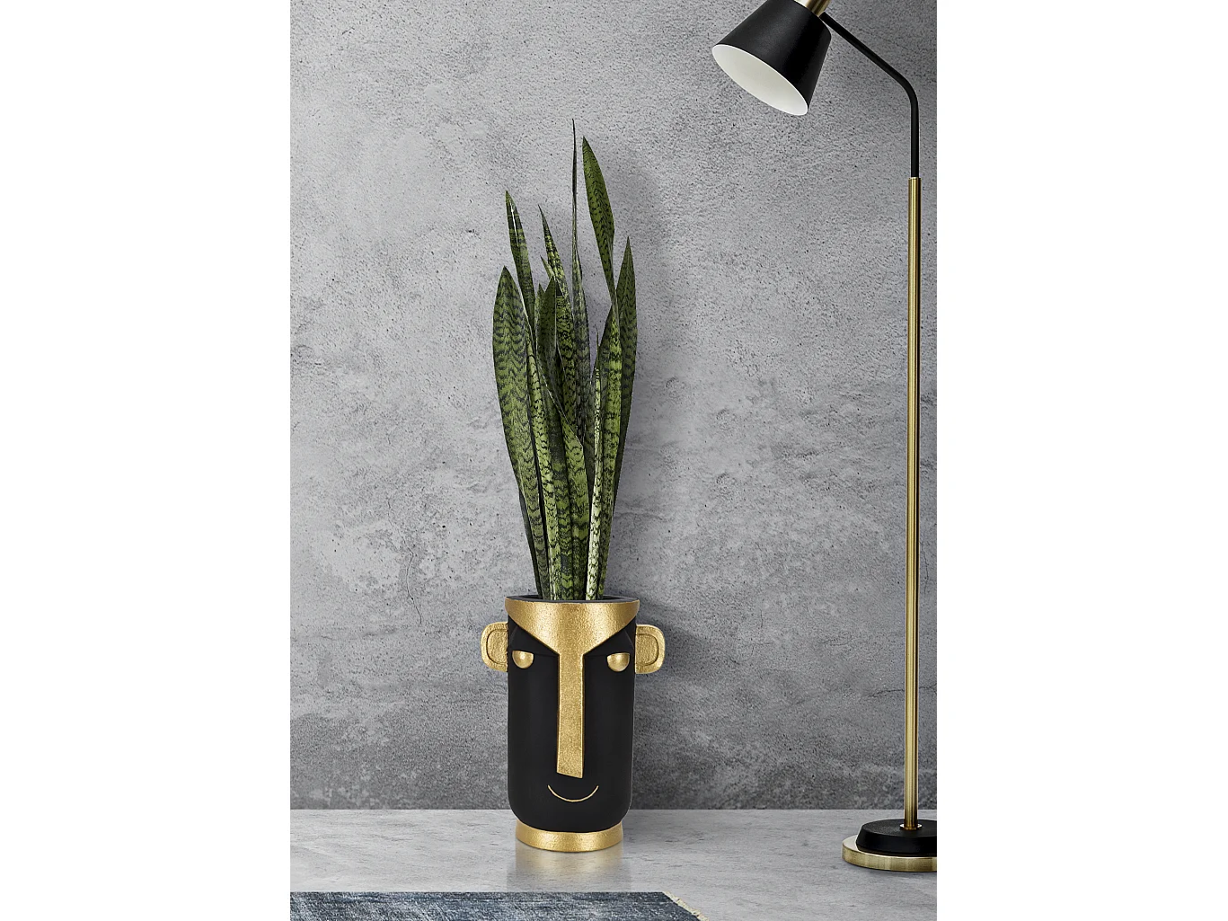 Vase Design Visage "Tribal" 40cm Noir & Or