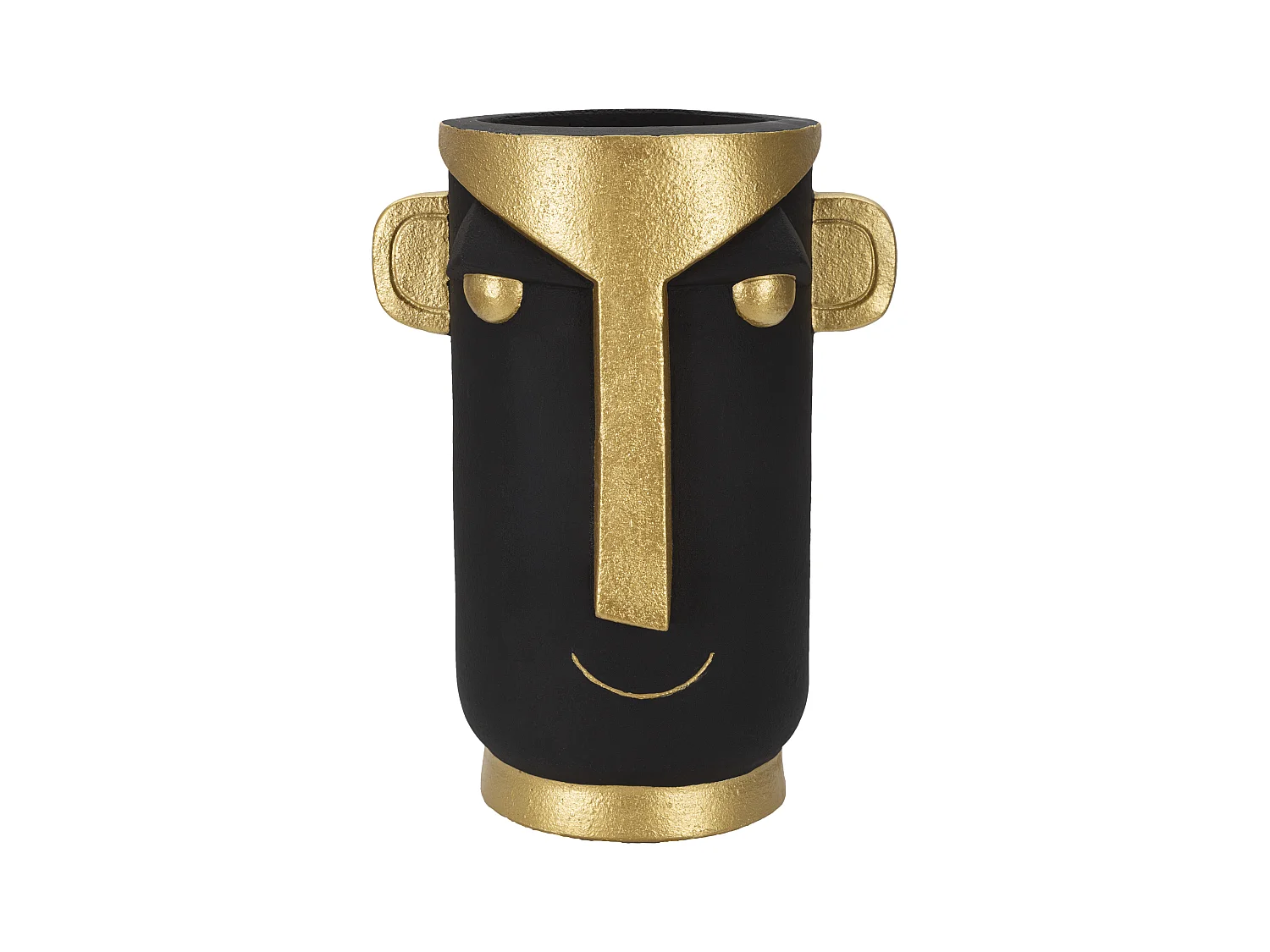 Vase Tribal -C- 30x23,5x40 cm, Visage Stylisé avec Traits Dorés Inspirés des Tribes Primitives