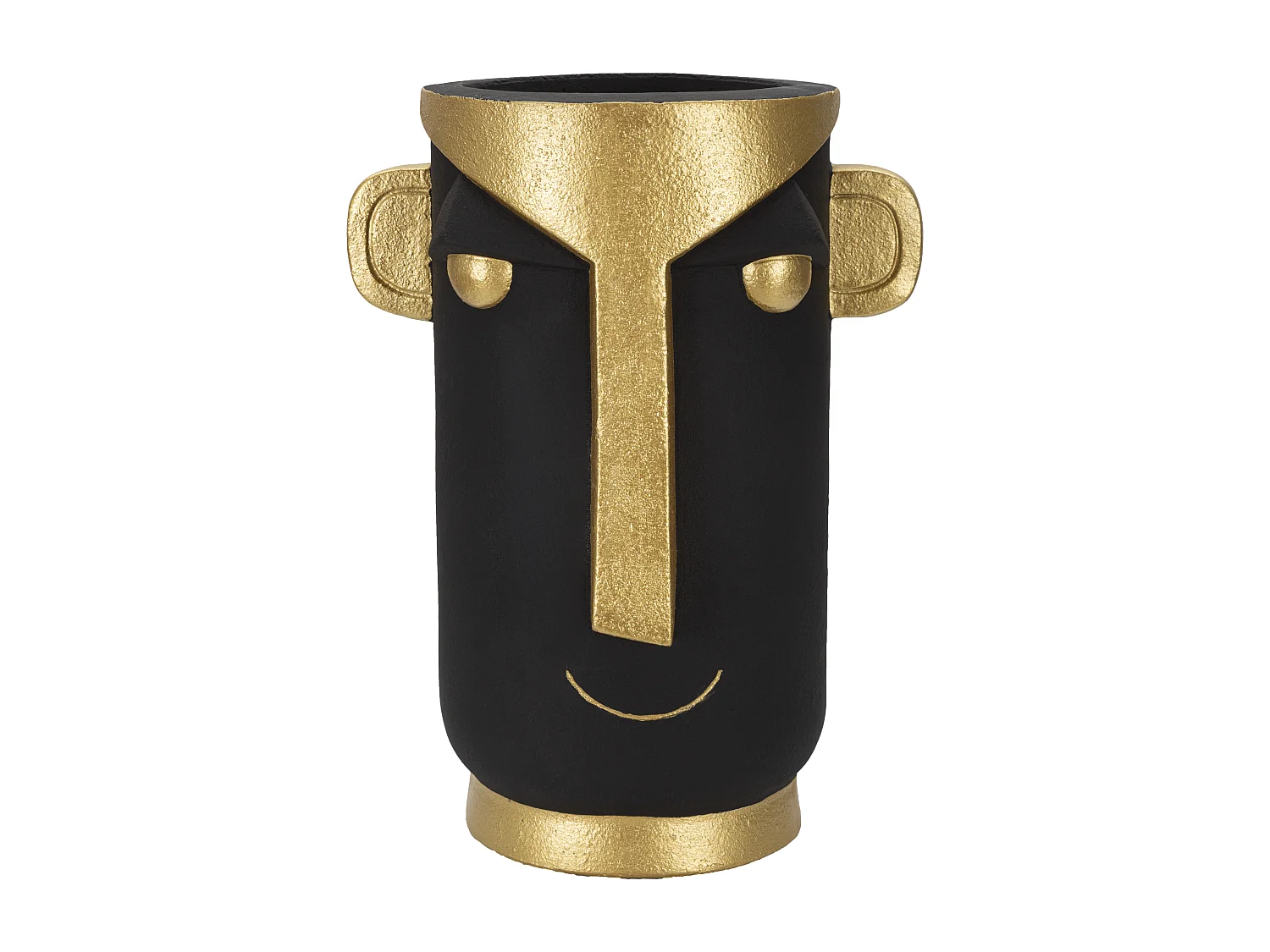 Vase Design Visage "Tribal" 40cm Noir & Or