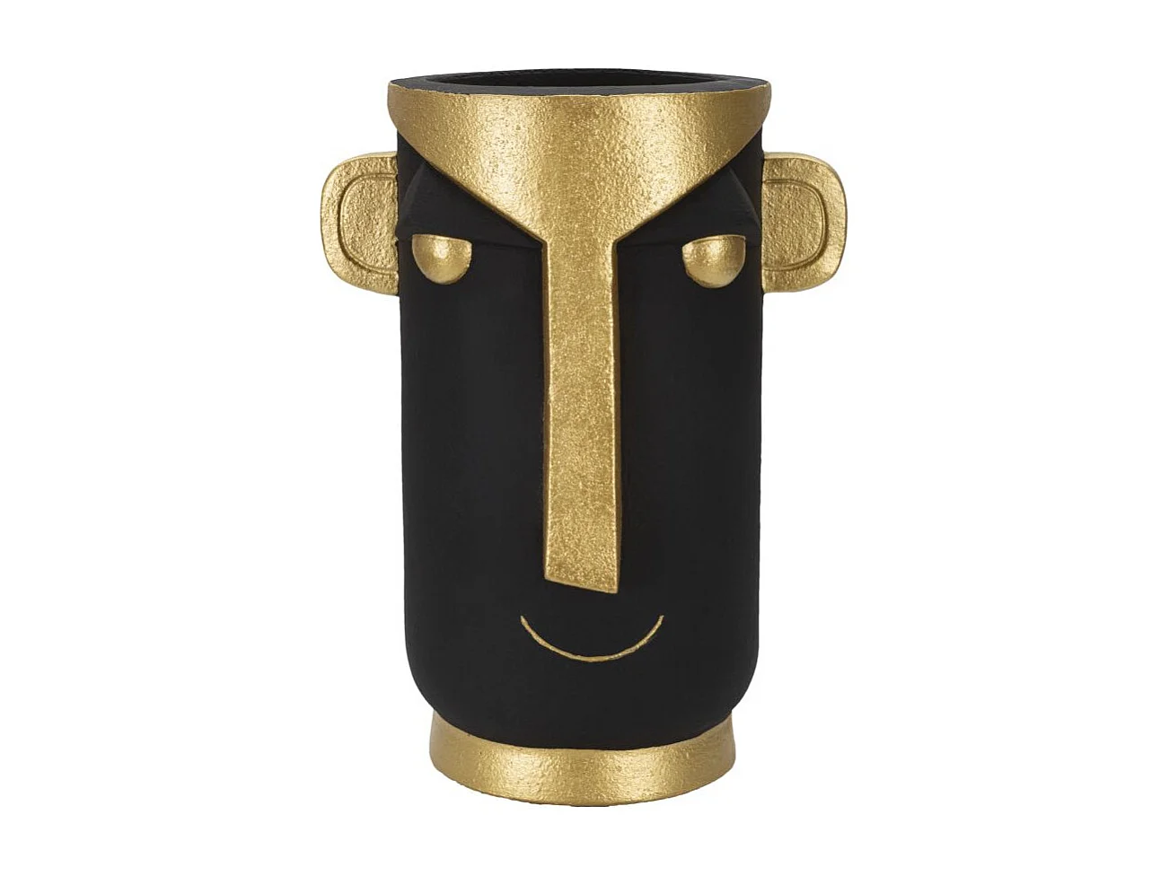 Vase Design Visage "Tribal" 40cm Noir & Or