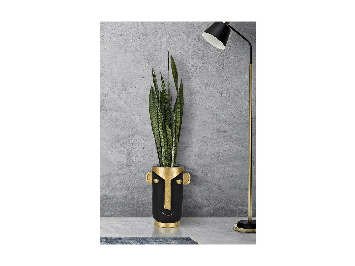 Vase Design Visage "Tribal" 40cm Noir & Or