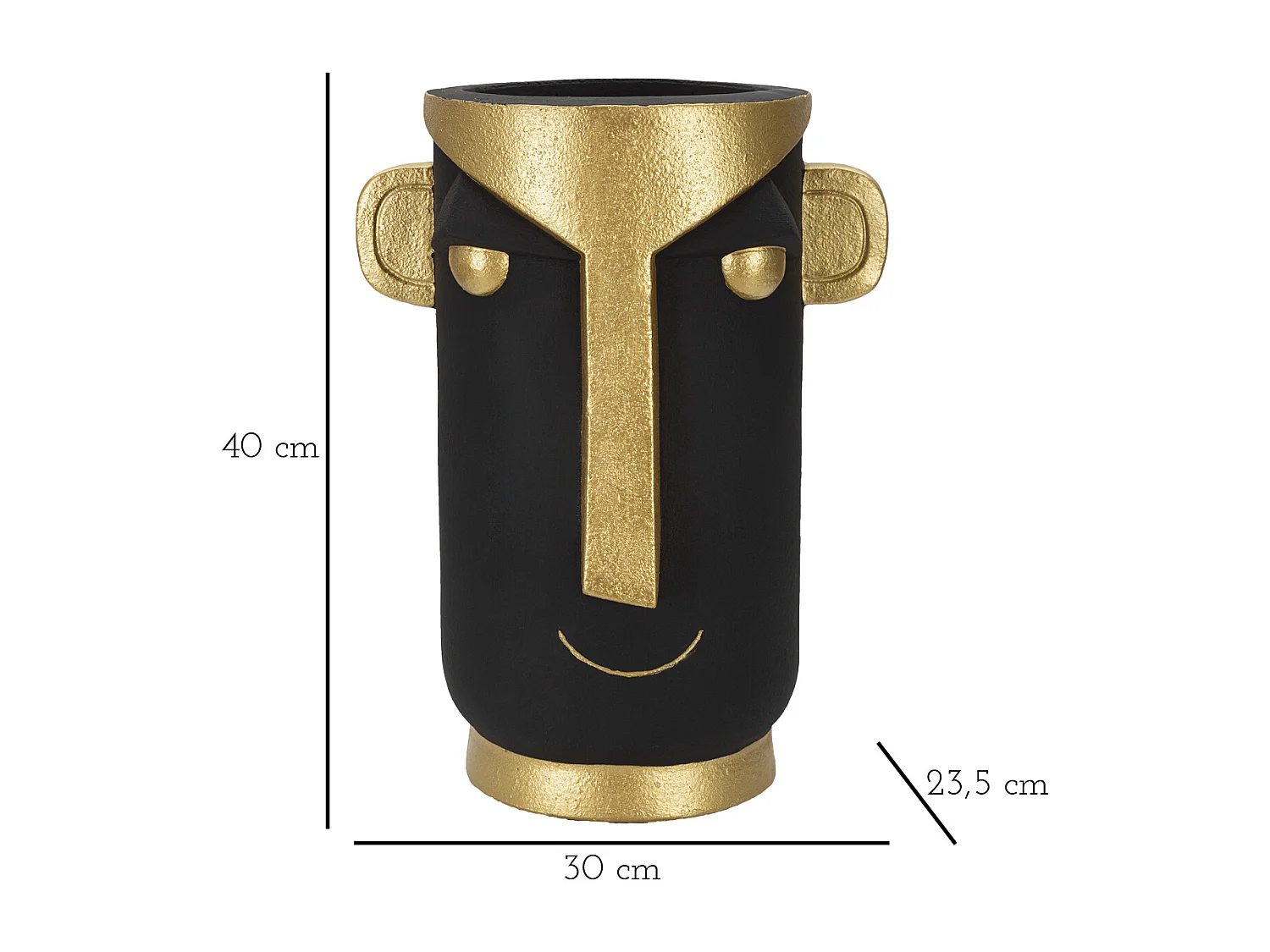 Vase Design Visage "Tribal" 40cm Noir & Or