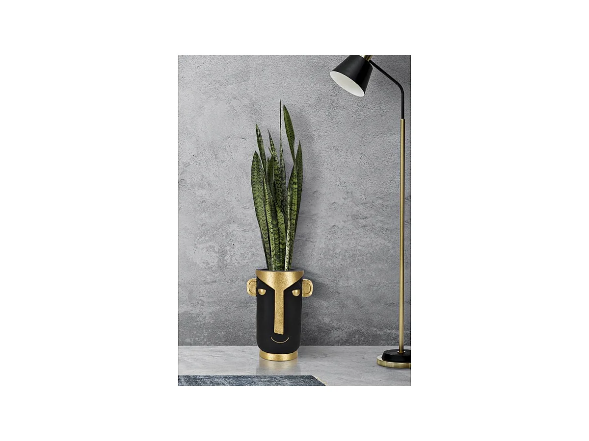 Vase Design Visage "Tribal" 40cm Noir & Or