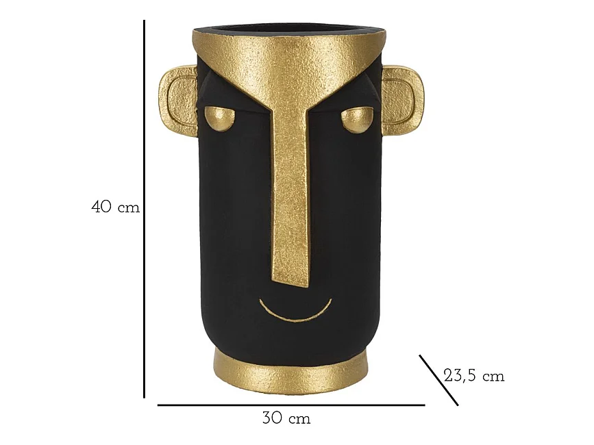 Vase Design Visage "Tribal" 40cm Noir & Or
