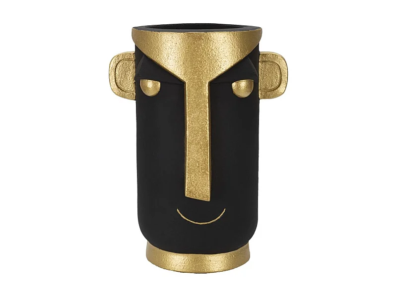 Zwarte en gouden harsvaas met tribale kop, 30x23,5x40 cm