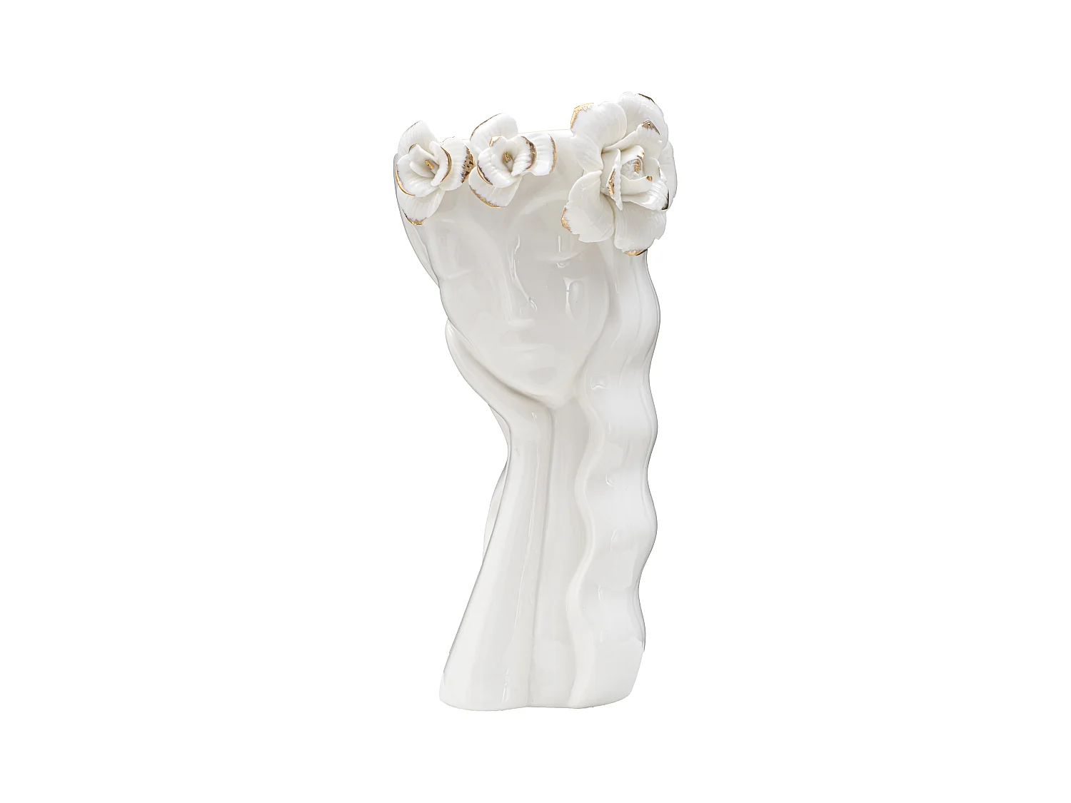 Vase en Porcelaine "Woman Cute" - 14,8x13x29 cm, Décor Doré, Design Inspiré par un Visage Féminin
