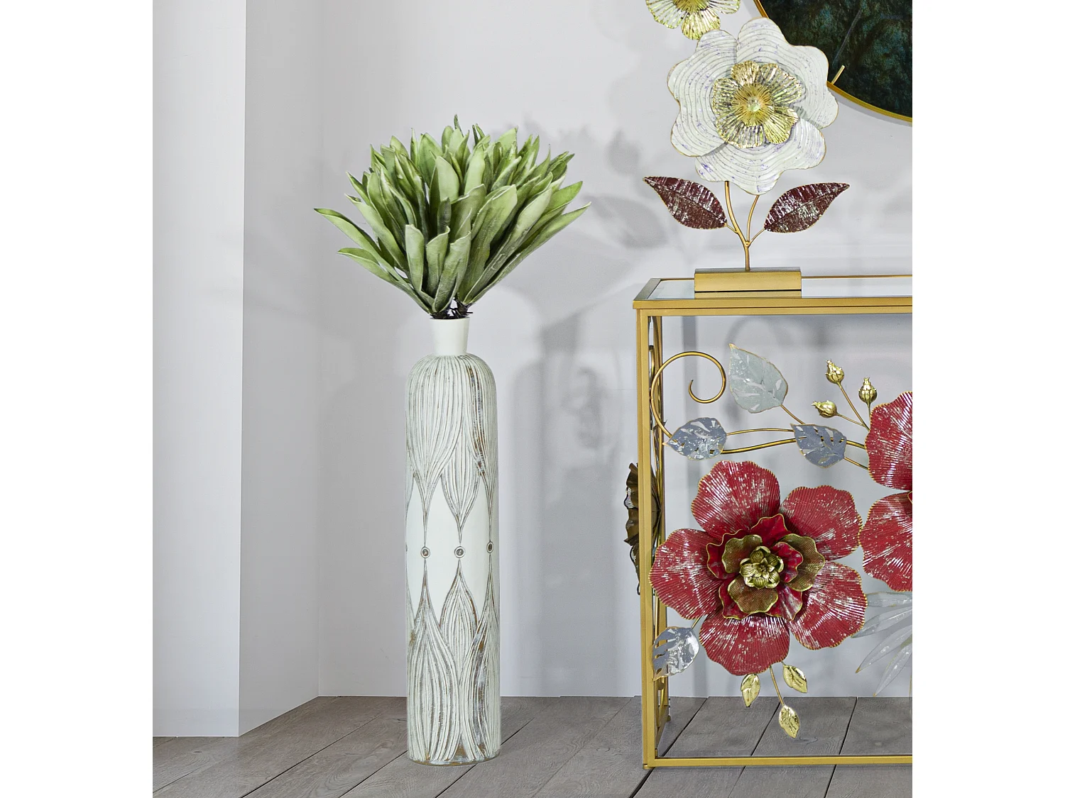 Vase Déco à Motifs "Atene" 74cm Blanc