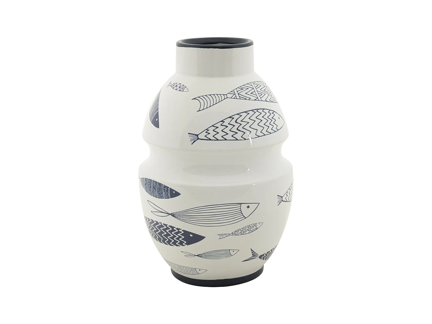 Vase Céramique Fish Ø21x31 cm – Design Moderne avec Décorations Bleues et Motif Poisson Inspiré par la Mer