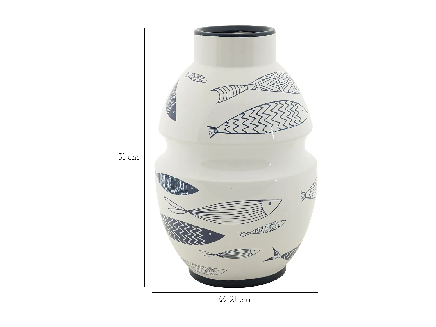 Vase Déco en Céramique "Poissons" 31cm Multicolore