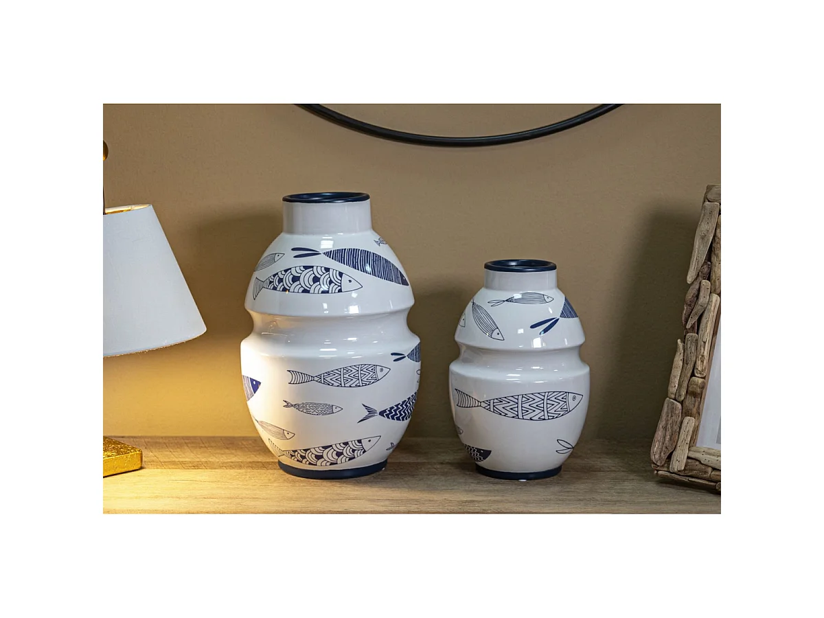 Vase Déco en Céramique "Poissons" 31cm Multicolore