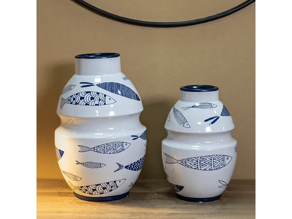 Wazon dekoracyjny - wielokolorowy, ceramika, nowoczesny, motyw: ryby, wys. 31 cm - Fish