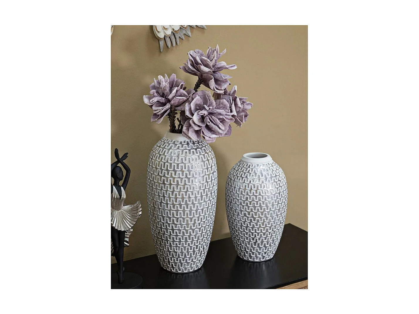 Vaso in resina grigio con decori geometrici Ø cm 21x43