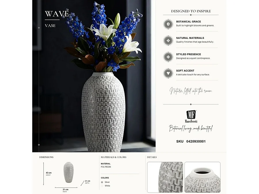 Vase Déco en Résine "Wave" 43cm Blanc