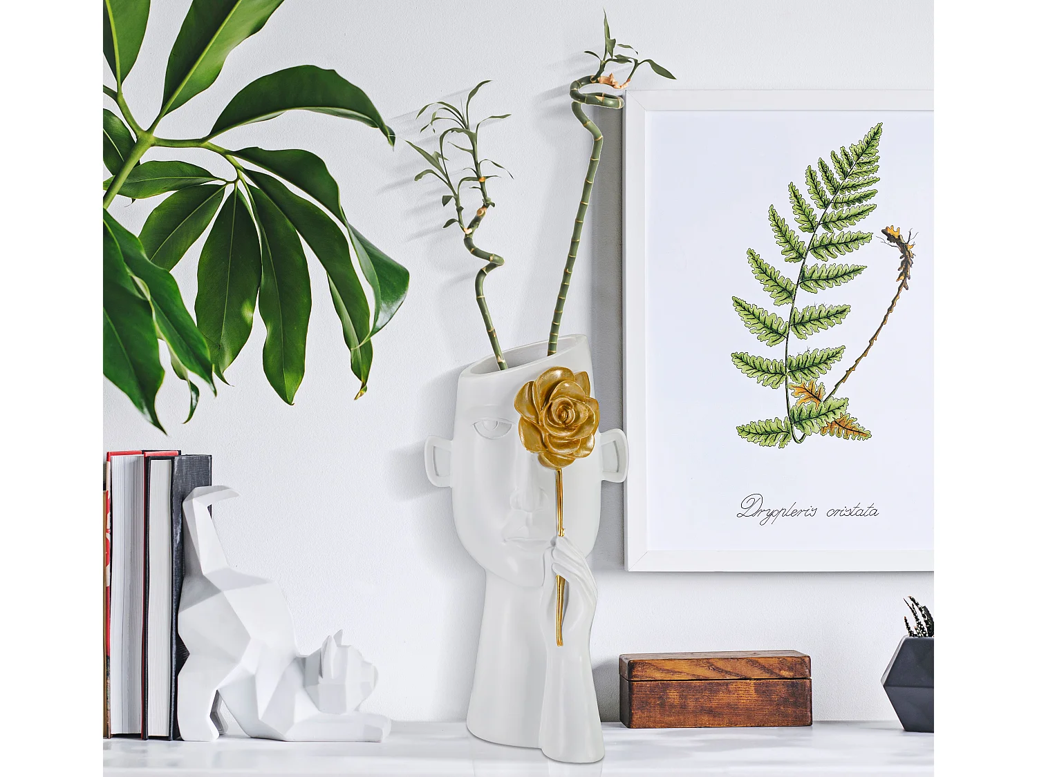 Vase Déco Visage en Résine "Fiore" 27cm Blanc